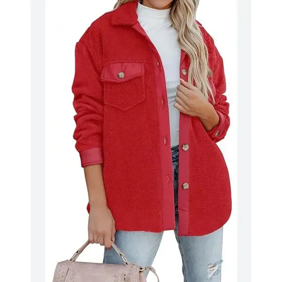 Thread & Supply Wubby Button Up Shacket Jacket Size M Medium Red - Picture 9 of 9